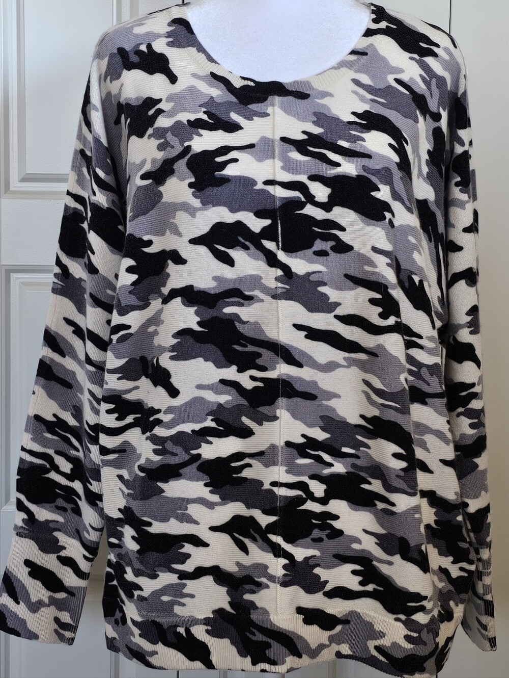 100% Cashmere Camo Sweater Oversized S Black Gray Ivory Pure Amici